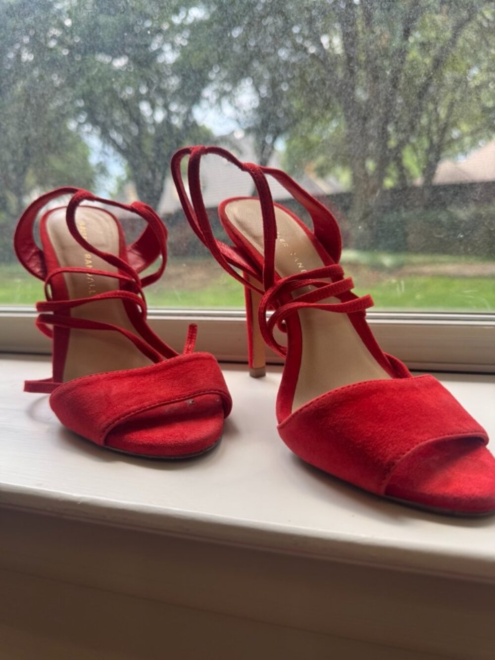 Sexy Red Loeffler Randall Suede Heels Size 6.5 (36.5) - Picture 7 of 8